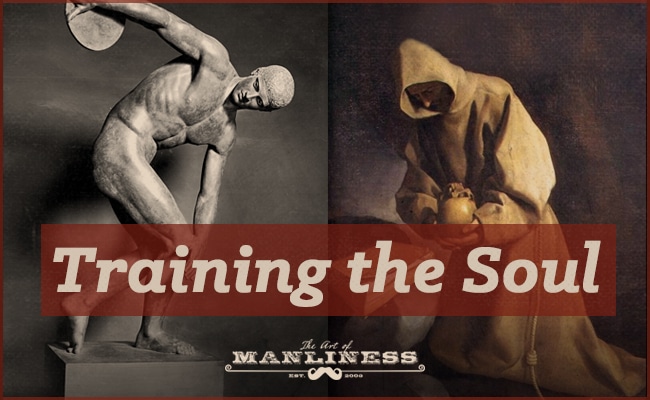 Training the soul greek statue and monk side by side.