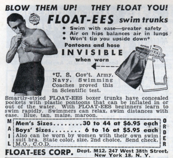 Vintage float-ees swim trunks ad advertisement. 