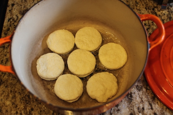 Biscuit placed into the greased oven.