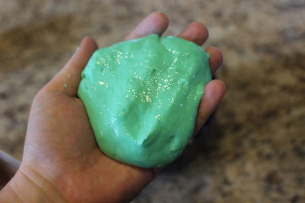 Homemade diy green slime for kids.