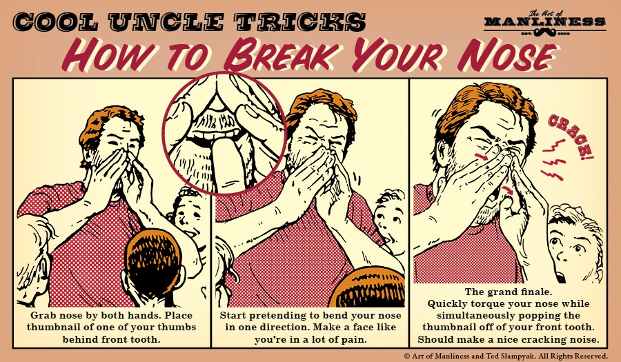 How to break your nose magic trick illustration. 