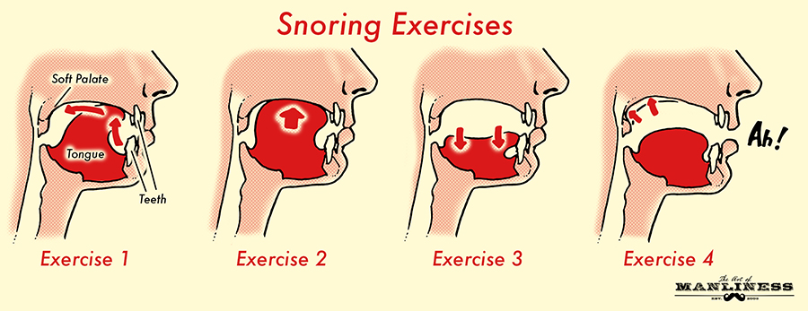 Snoring exercises to strengthen jaw throat muscles.