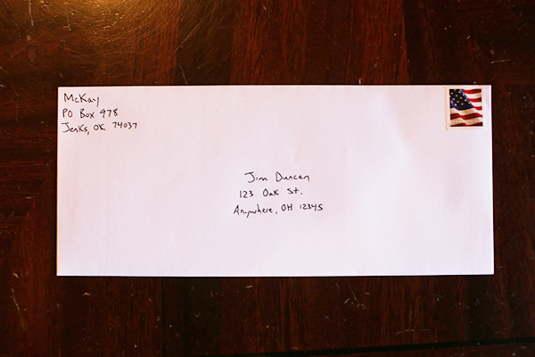 Addressed envelope displayed.