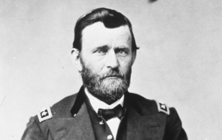 A black and white photo of a man in uniform, possibly General Grant, exudes a sense of fearlessness.