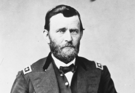 A black and white photo of a man in uniform, possibly General Grant, exudes a sense of fearlessness.