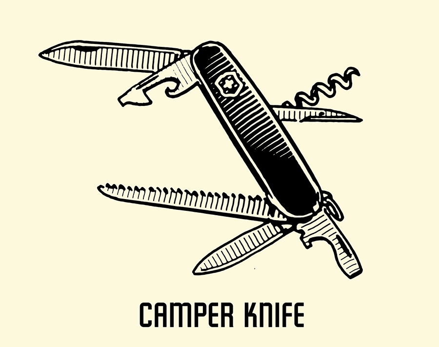 Camper pocket knife illustration.