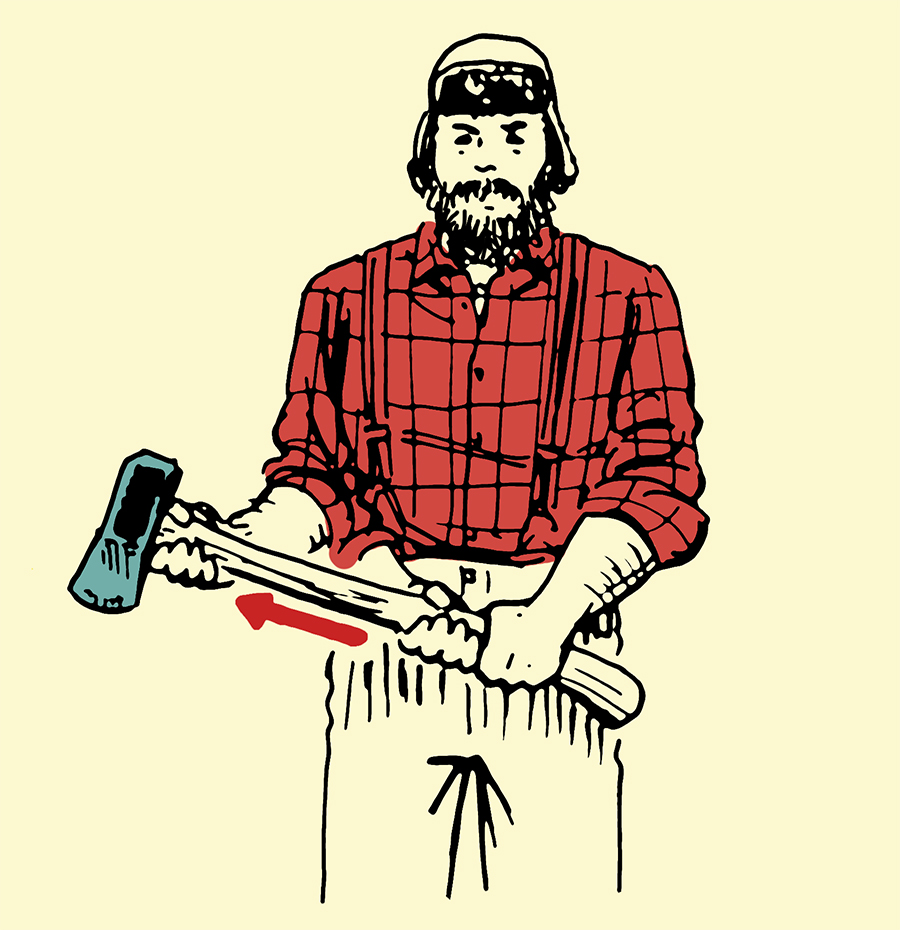 Man holding maul for splitting wood illustration.