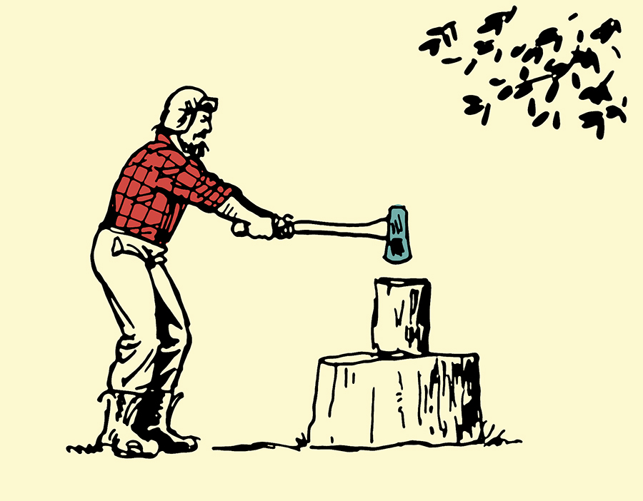 Man splitting wood illustration.