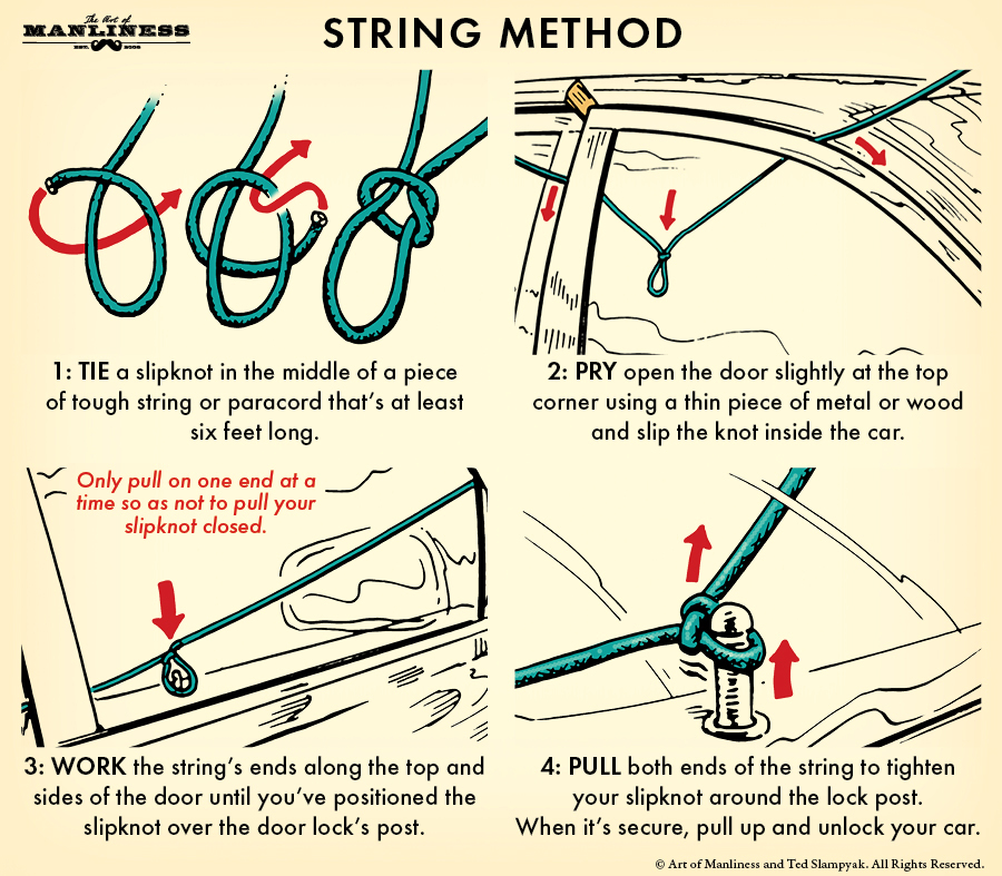 Illustration of string Method to unlock a car.