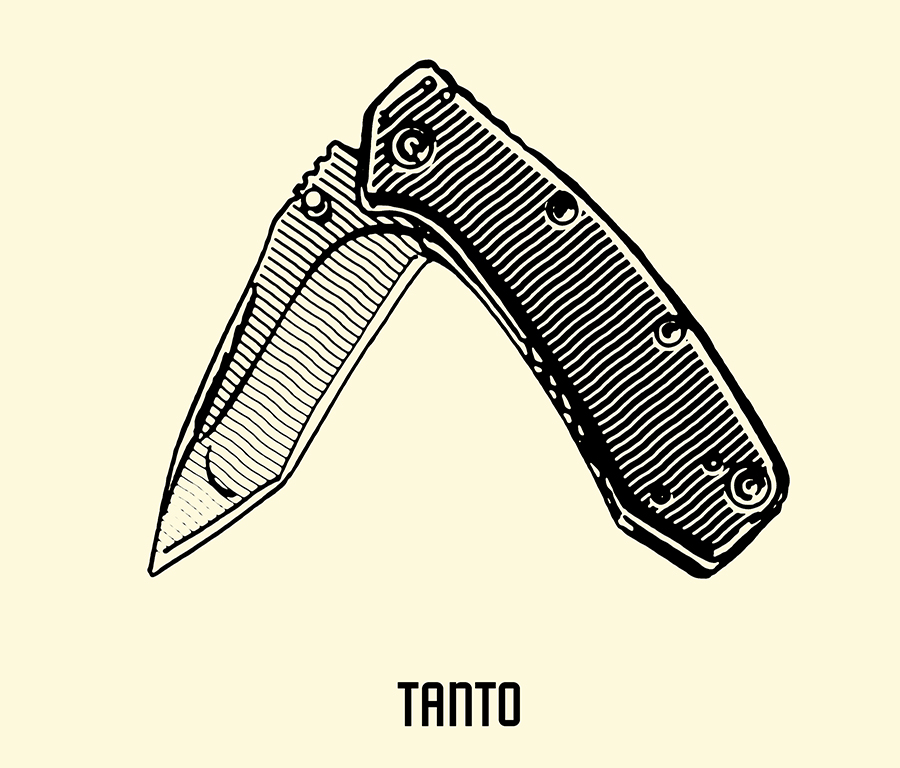 Tanto point pocket knife blade illustration.