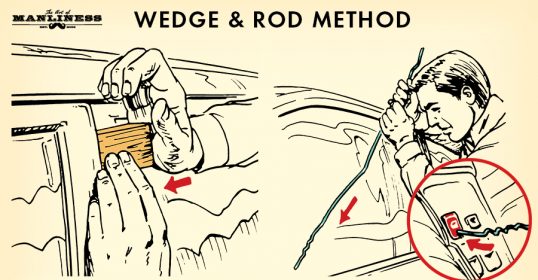 Diagram illustrating the wedge rod method for accessing a locked car.