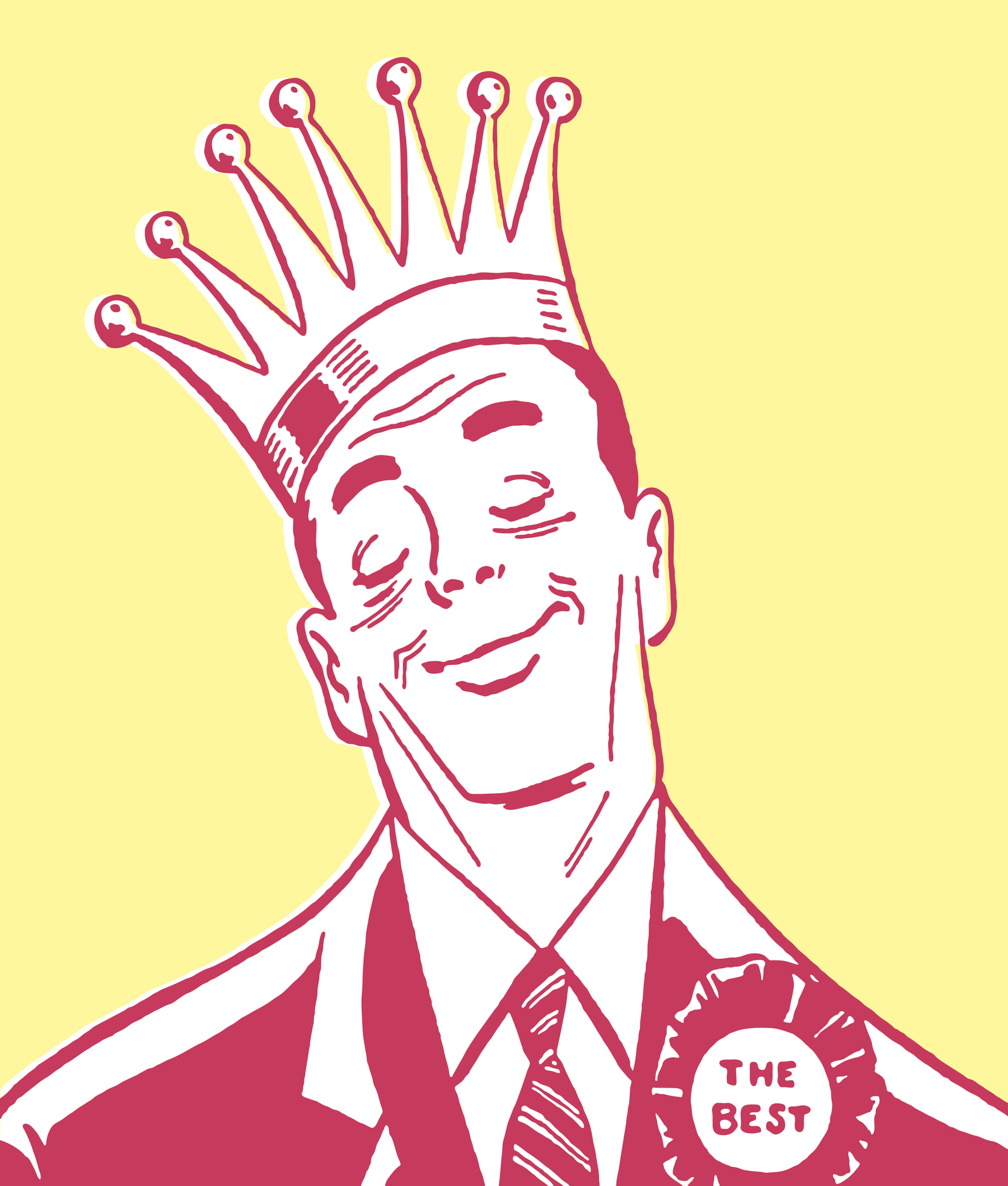 Vintage man with crown on head illustration.