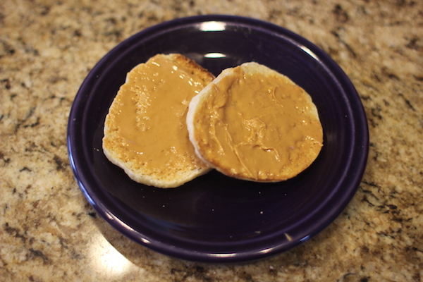 English muffins with a nice slather of peanut butter.