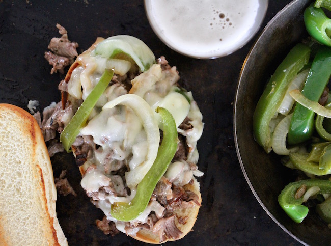 Beef, onion and green pepper displayed.