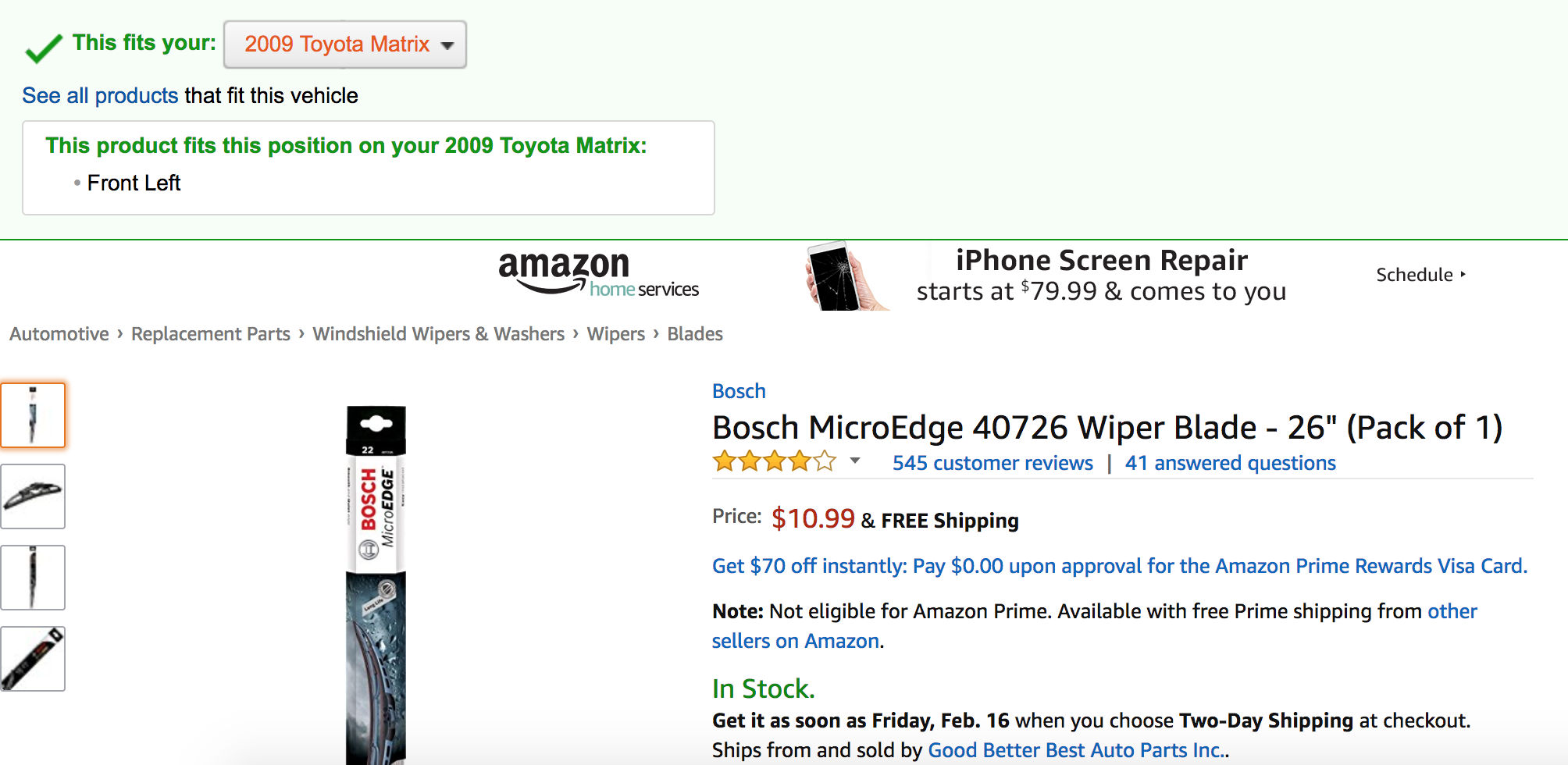 Buying bosch wiper blades from amazon. 