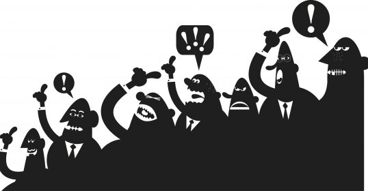 A group of modern business people with speech bubbles.