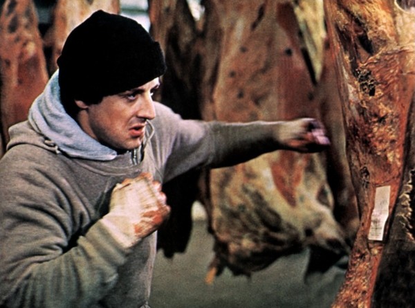 Rocky punching meat in his movie.