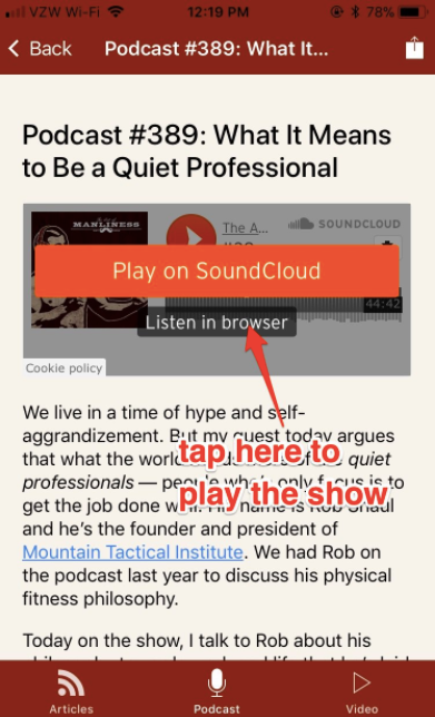 Poster about playing podcast on SoundCloud by AOM.