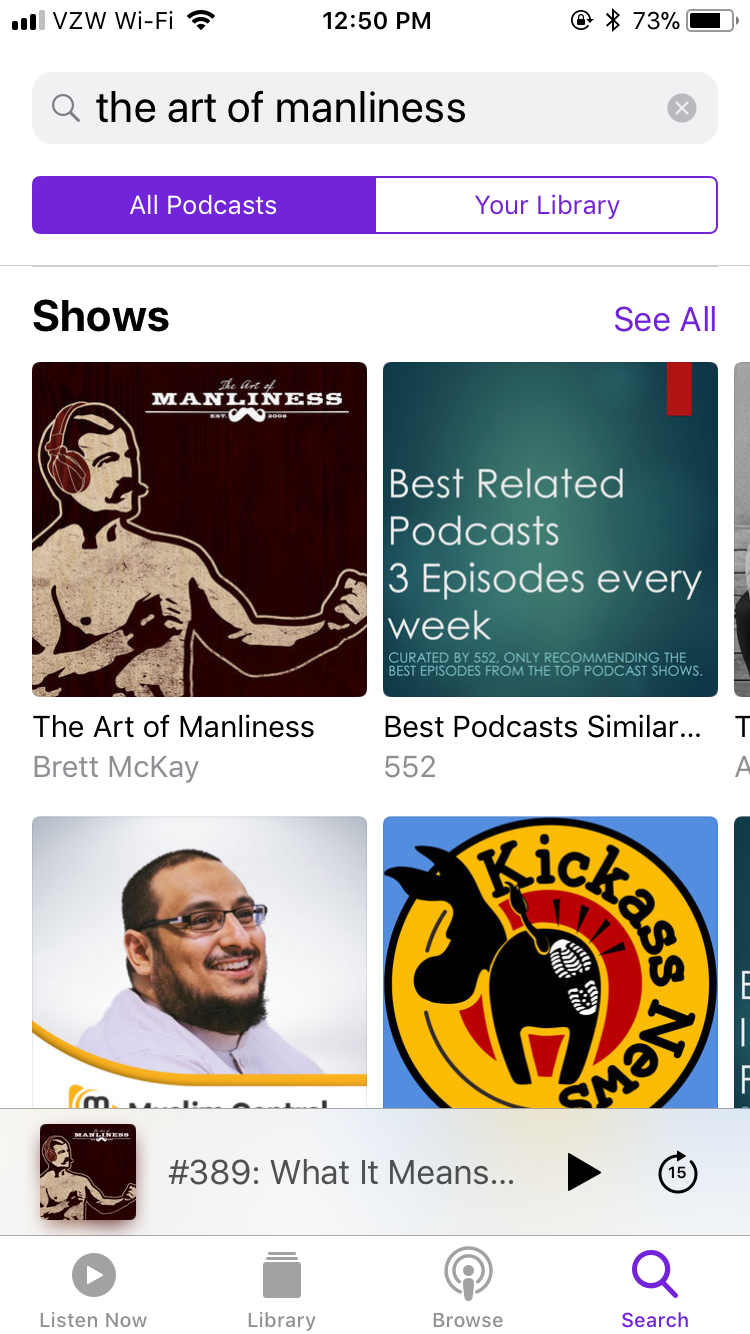 Podcast showing different shows.