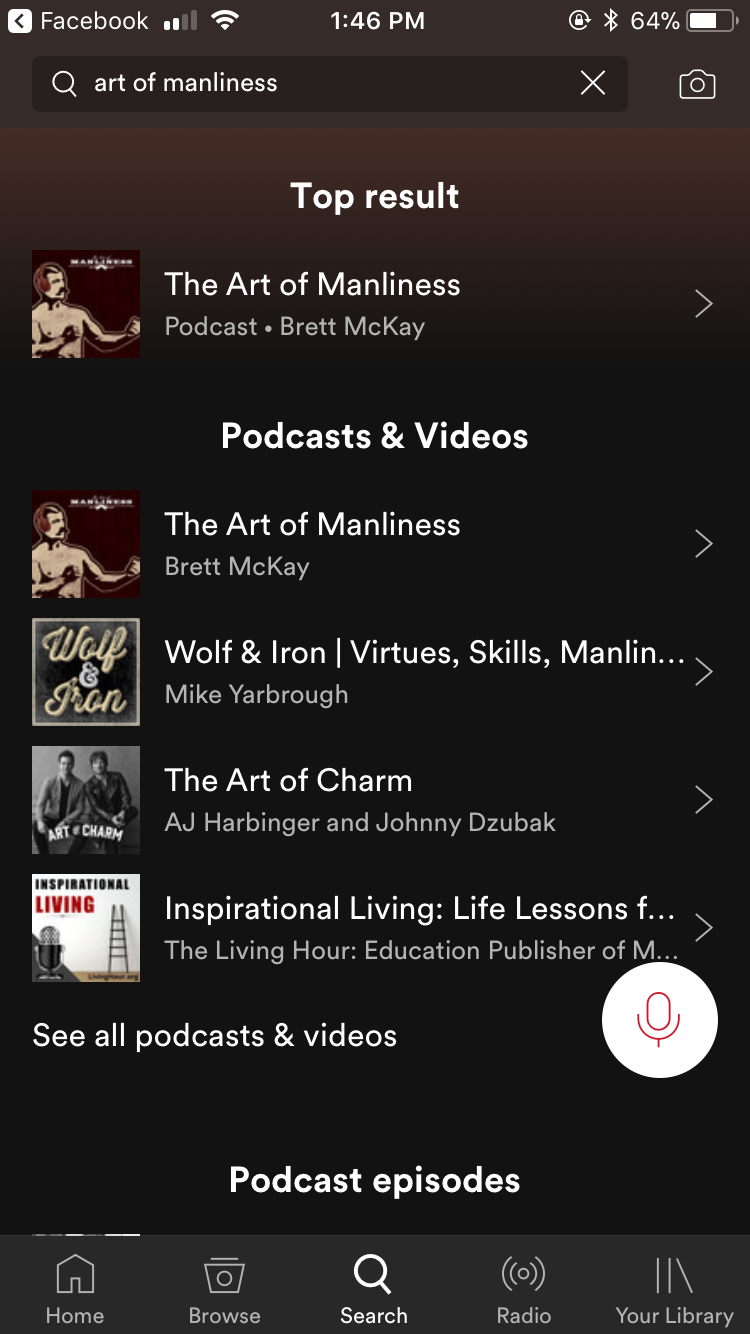 Page showing podcasts and videos of Art of Manliness.