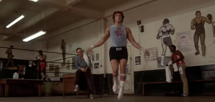 Rocky on a jumping rope. 