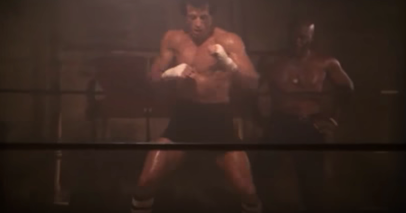 Rocky while boxing with his shadow in movie.