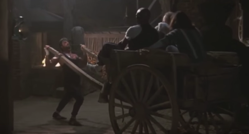 Rocky pulling a wagon full of people.