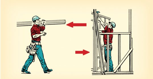 An illustration of a man pursuing adulthood by working on a wall.