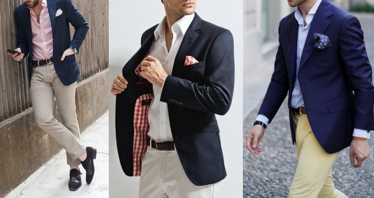 Pants with white navy blue blazer How to