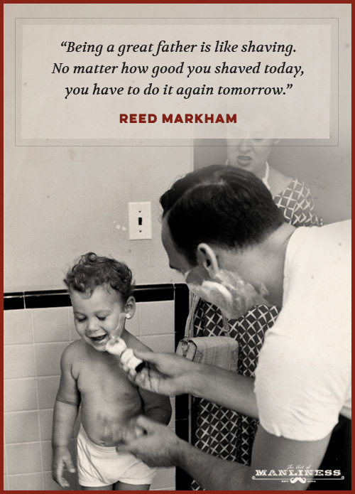 Vintage father rubbing shaving brush on his child's face. 