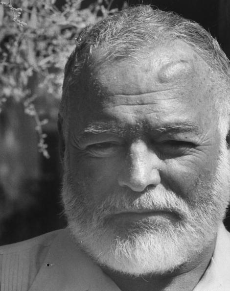 Ernest Hemingway black and white photo.