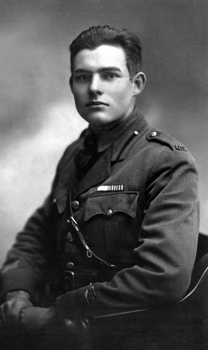 Potrait of Hemingway in a uniform.