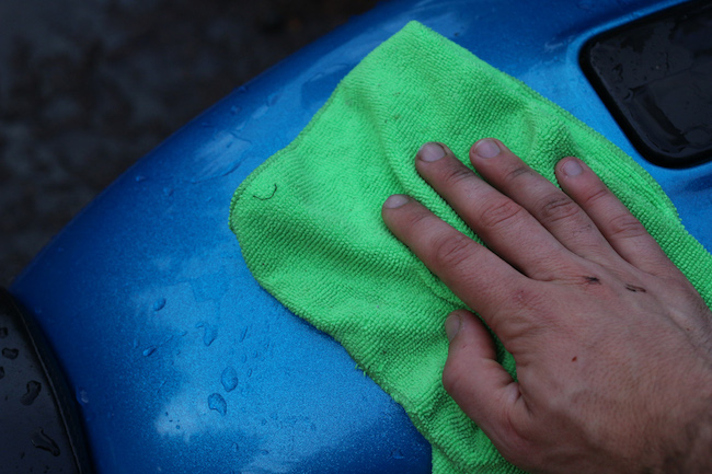 Drying the parts of motorcycle.