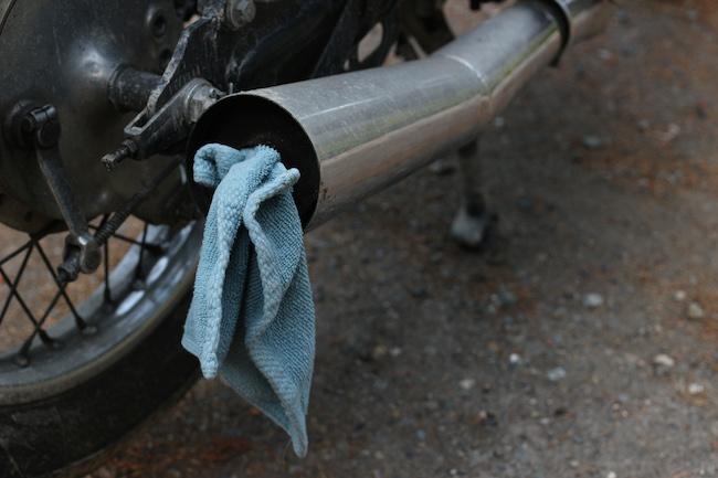 Cloth in the silencer of bike.