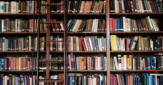 A library with a ladder housing many great books.
