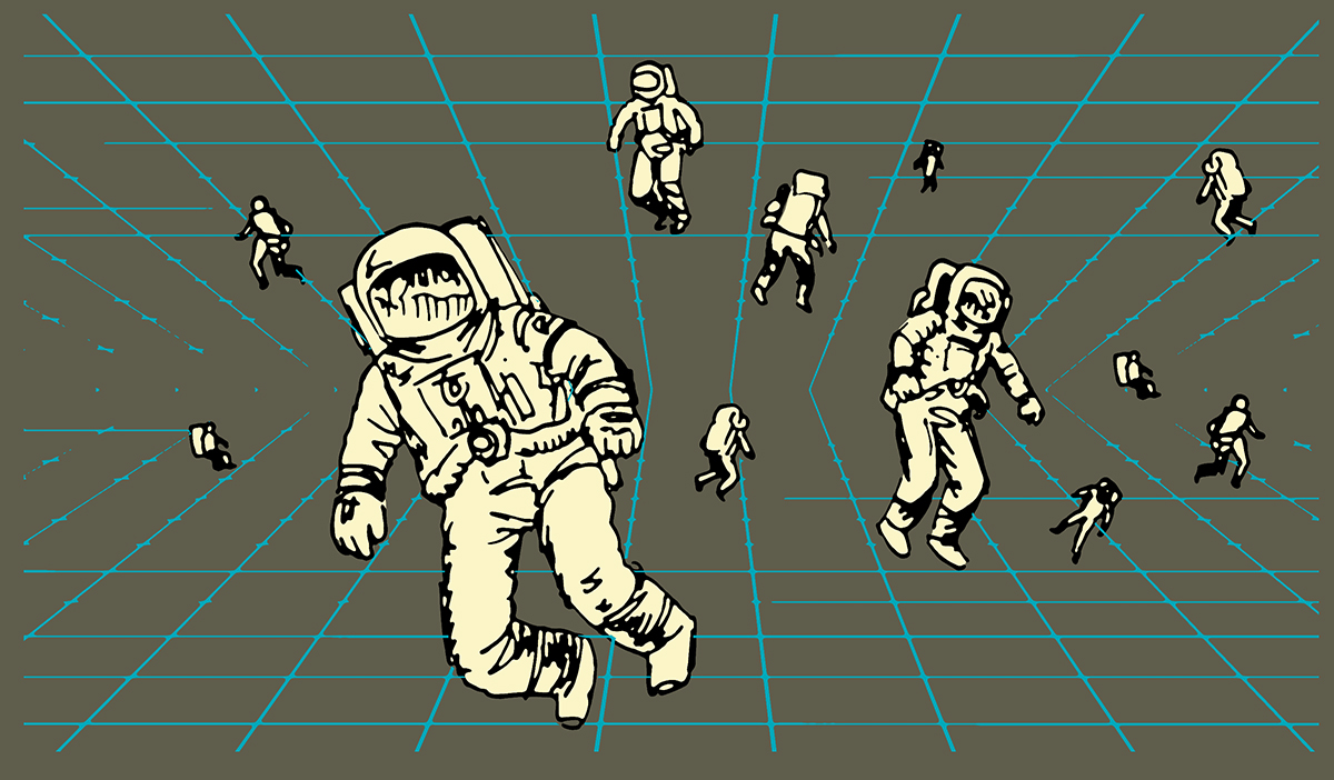 Astronauts roaming in air.