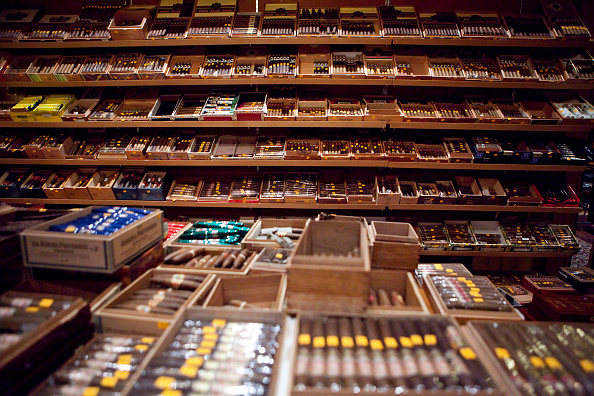 Different flavors of cigars in a shop.