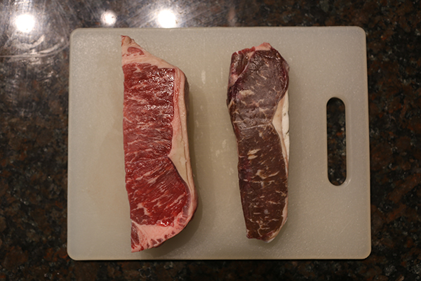 Fresh steak (left) and dry-aged steak (right).