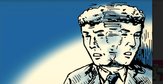 A cartoon of a man in a suit displaying existential angst.