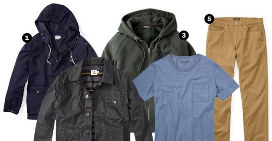 Get outfitted for Fall with a selection of men's clothing from Flint and Tinder, including a jacket and pants.