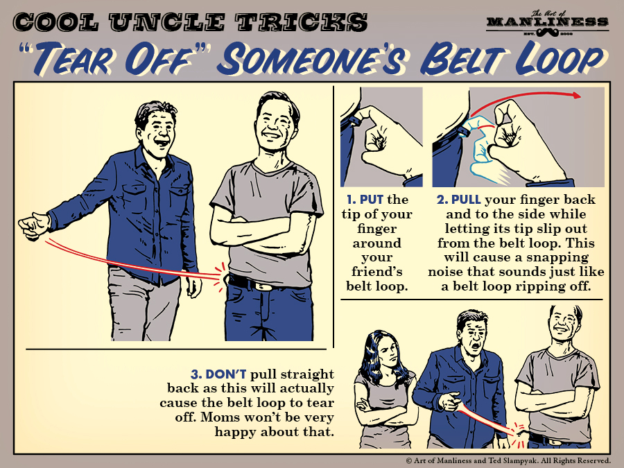 Poster by Art of Manliness about tricks for tearing off someone's belt loop.