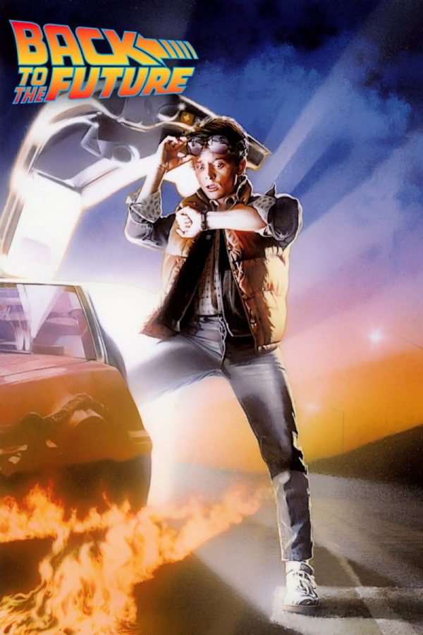 Boy looking at his watch on the cover page of movie" Back to the Future".