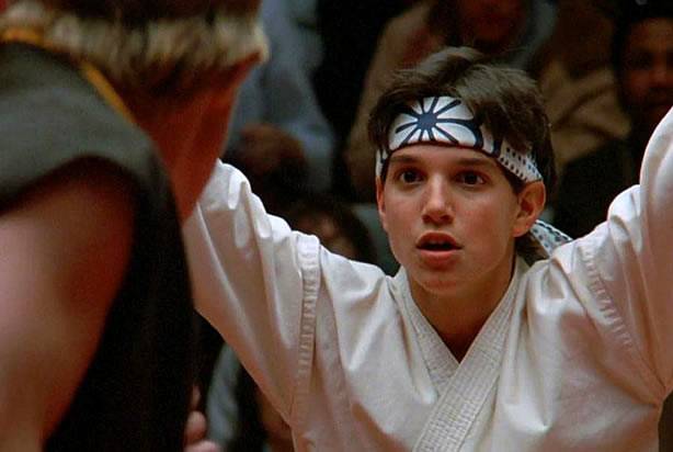 Scene from the movie "The karate kid" in which the boy is facing his opponent. 