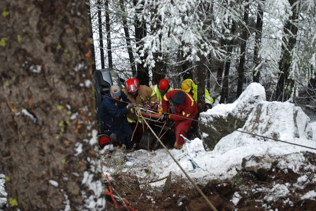 Rescue team searching with volunteers. 