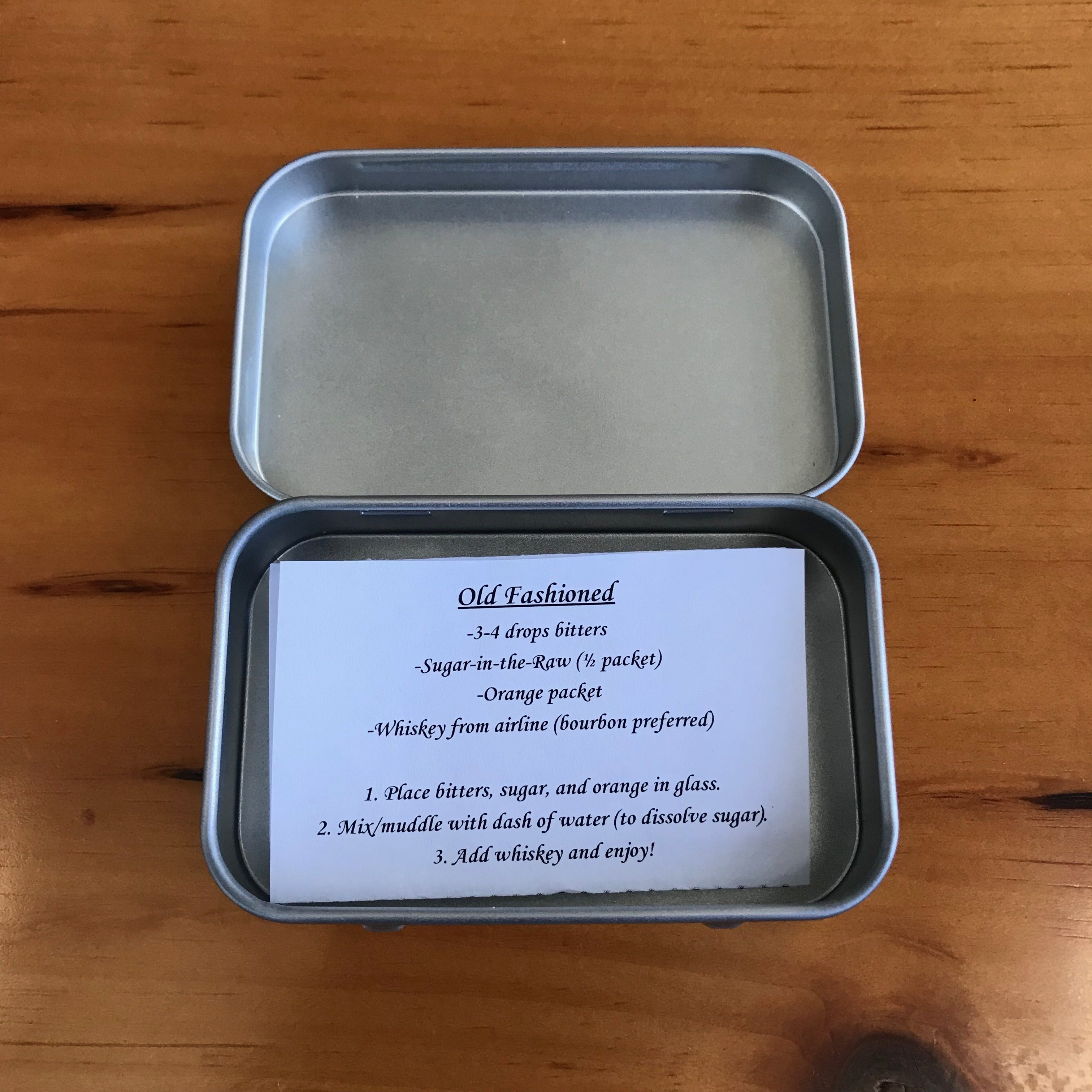 The recipe card in a tin.