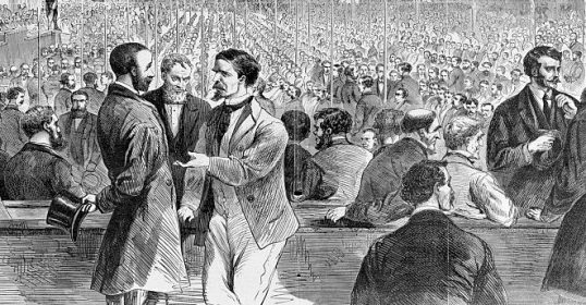 A vintage drawing of a crowd of people, each seeming to hold secrets.