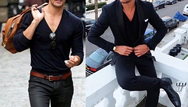 v neck over collared shirt