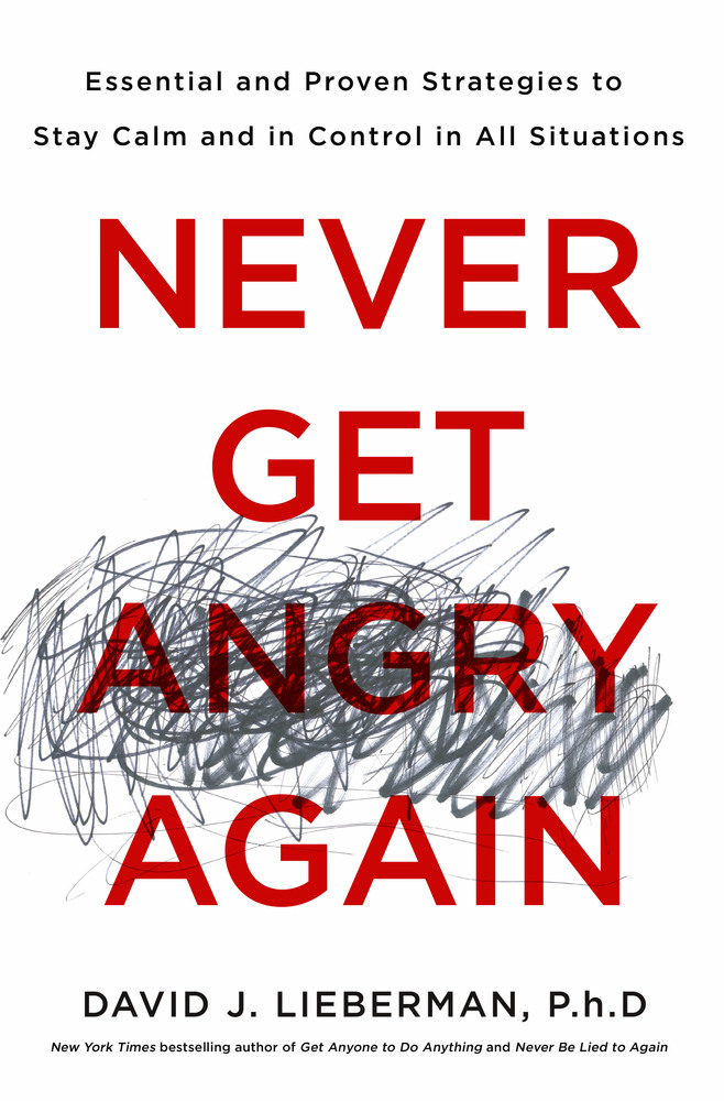 Book cover page of "Never Get Angry Again" by David J. Lieberman.