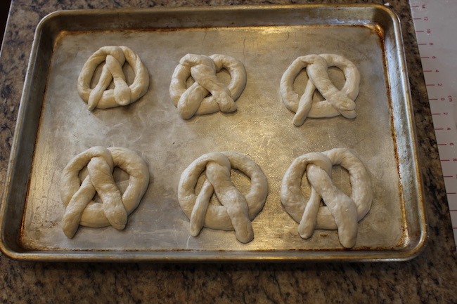 Classic pretzel shaped dough ready to bake.