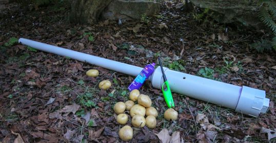 Learn how to make a potato cannon with these potatoes laying on the ground.